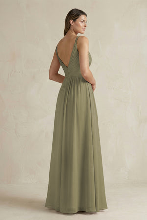 Thyme V-Neck Pleated A-Line Chiffon Bridesmaid Dress (2) | KISSBRIDAL