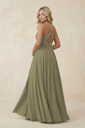 Thyme V-Neck Spaghetti Strap A-Line Chiffon Bridesmaid Dress (2) | KISSBRIDAL