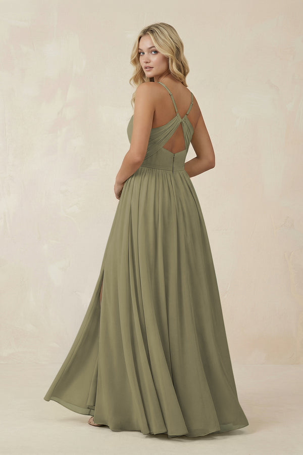 Thyme V-Neck Spaghetti Strap A-Line Chiffon Bridesmaid Dress (2) | KISSBRIDAL