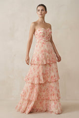 Tiered A - Line Pleated Chiffon Maxi Dress - KISS BRIDAL Bridesmaid Dresses