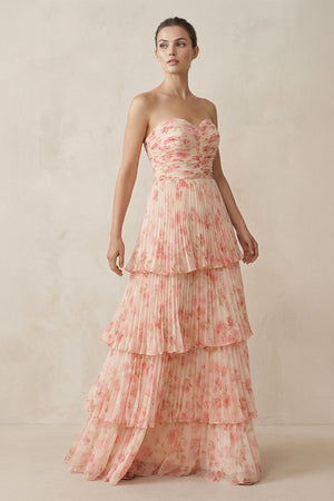 Tiered A - Line Pleated Chiffon Maxi Dress - KISS BRIDAL Bridesmaid Dresses