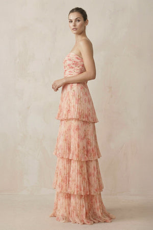 Tiered A - Line Pleated Chiffon Maxi Dress - SHE IS ME Bridesmaid Dresses