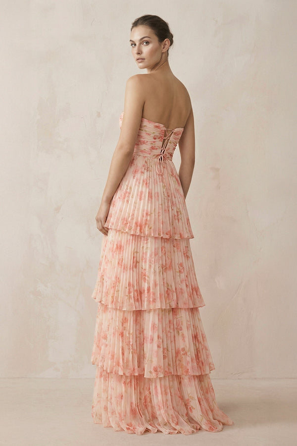 Tiered A - Line Pleated Chiffon Maxi Dress - KISS BRIDAL Bridesmaid Dresses