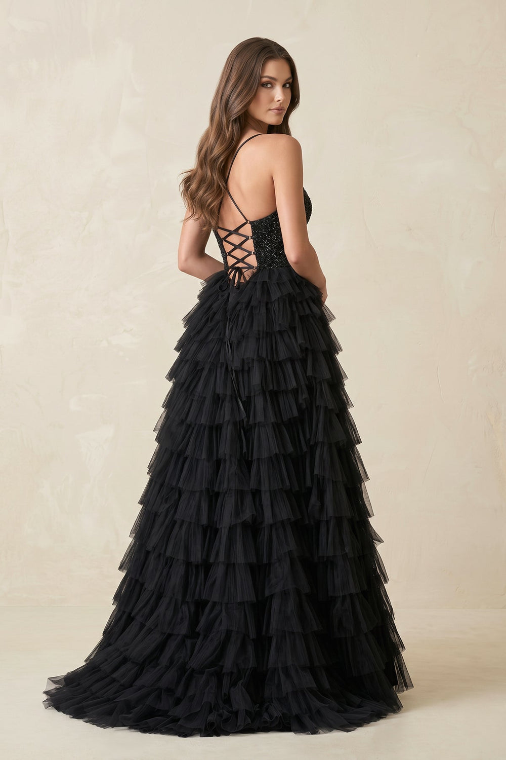 Tiered A - Line Tulle Sweetheart Wedding Dress with Slit in Black - KISS BRIDAL Wedding Dresses