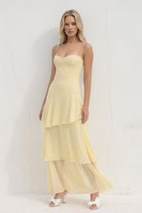 Tiered Chiffon Maxi Dress in Yellow - KISS BRIDAL