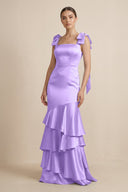 Tiered Maxi Satin Bridesmaid Dress with Bow Straps in Vintage Mauve - KISS BRIDAL Bridesmaid Dresses