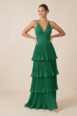Tiered Pleated V - Neck A - Line Chiffon Bridesmaid Dress - SHE IS ME Bridesmaid Dresses