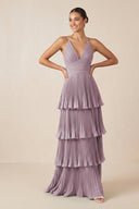 Tiered Pleated V - Neck A - Line Chiffon Bridesmaid Dress in Dusk - KISS BRIDAL Bridesmaid Dresses