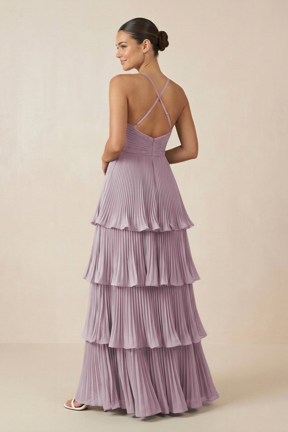 Tiered Pleated V - Neck A - Line Chiffon Bridesmaid Dress in Dusk - KISS BRIDAL Bridesmaid Dresses