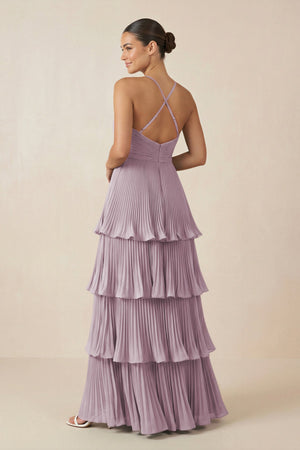 Tiered Pleated V - Neck A - Line Chiffon Bridesmaid Dress in Dusk - KISS BRIDAL Bridesmaid Dresses