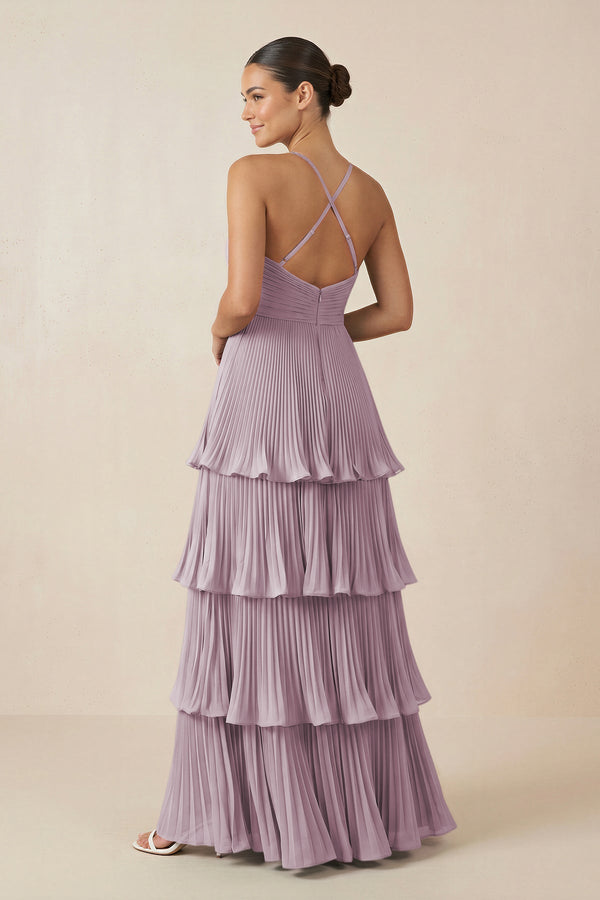 Tiered Pleated V - Neck A - Line Chiffon Bridesmaid Dress in Dusk - KISS BRIDAL Bridesmaid Dresses