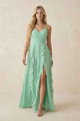 Tiered Ruffle A - Line Chiffon Bridesmaid Dress - KISS BRIDAL Bridesmaid Dresses