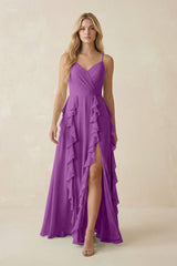 Tiered Ruffle A - Line Chiffon Bridesmaid Dress in Amethyst - KISS BRIDAL Bridesmaid Dresses