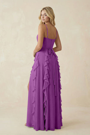 Tiered Ruffle A - Line Chiffon Bridesmaid Dress in Amethyst - KISS BRIDAL Bridesmaid Dresses