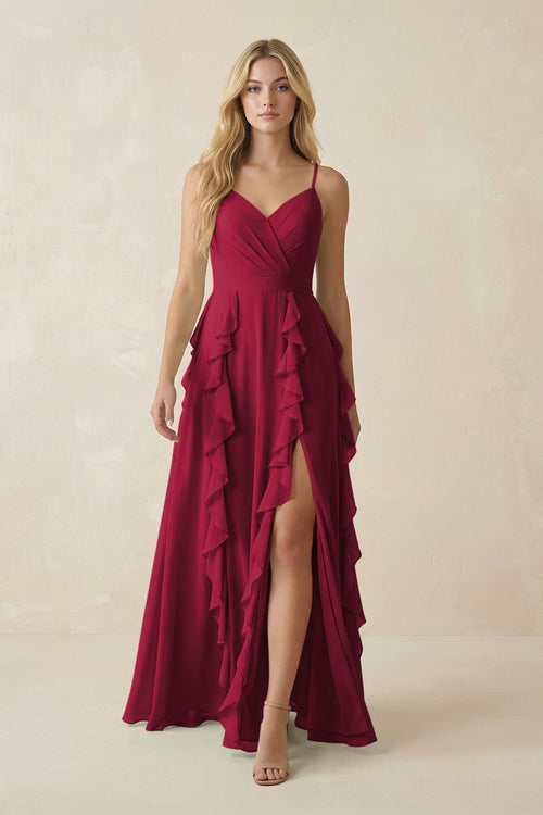 Tiered Ruffle A - Line Chiffon Bridesmaid Dress in Berry - KISS BRIDAL Bridesmaid Dresses