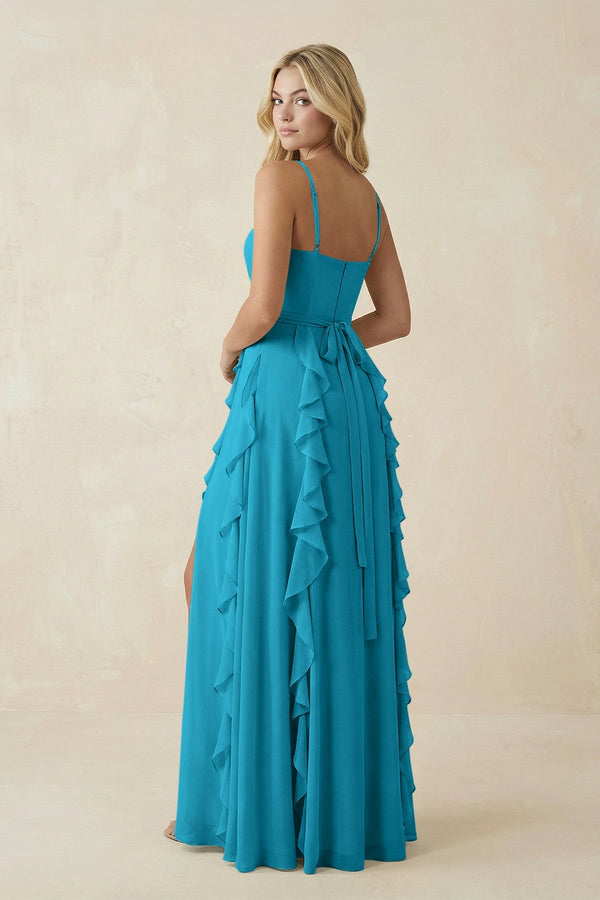 Tiered Ruffle A - Line Chiffon Bridesmaid Dress in Blue Jay - KISS BRIDAL Bridesmaid Dresses