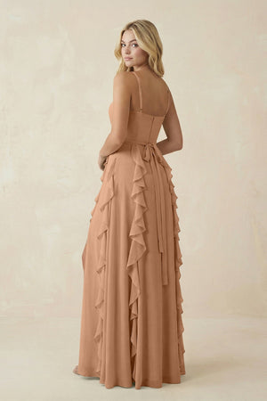 Tiered Ruffle A - Line Chiffon Bridesmaid Dress in Bronzer - KISS BRIDAL Bridesmaid Dresses