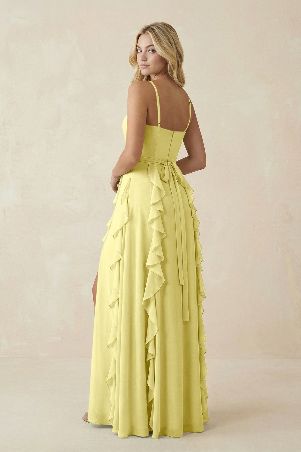 Tiered Ruffle A - Line Chiffon Bridesmaid Dress in Buttercup - KISS BRIDAL Bridesmaid Dresses