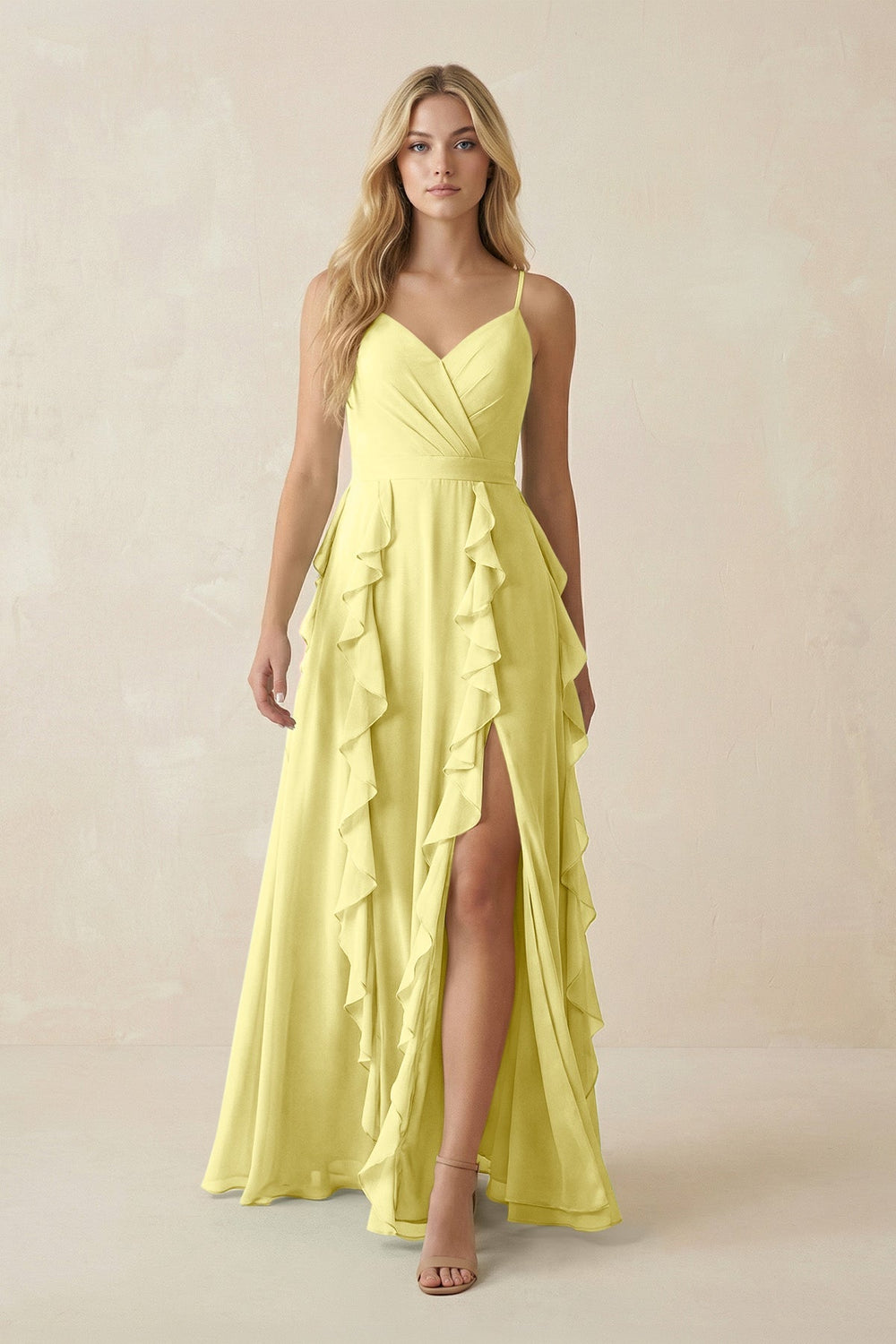 Tiered Ruffle A - Line Chiffon Bridesmaid Dress in Buttercup - KISS BRIDAL Bridesmaid Dresses
