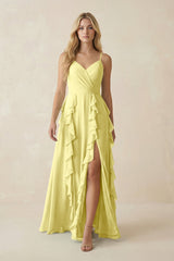 Tiered Ruffle A - Line Chiffon Bridesmaid Dress in Buttercup - KISS BRIDAL Bridesmaid Dresses