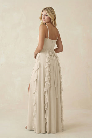 Tiered Ruffle A - Line Chiffon Bridesmaid Dress in Champagne - KISS BRIDAL Bridesmaid Dresses