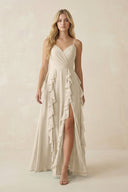 Tiered Ruffle A - Line Chiffon Bridesmaid Dress in Champagne - KISS BRIDAL Bridesmaid Dresses