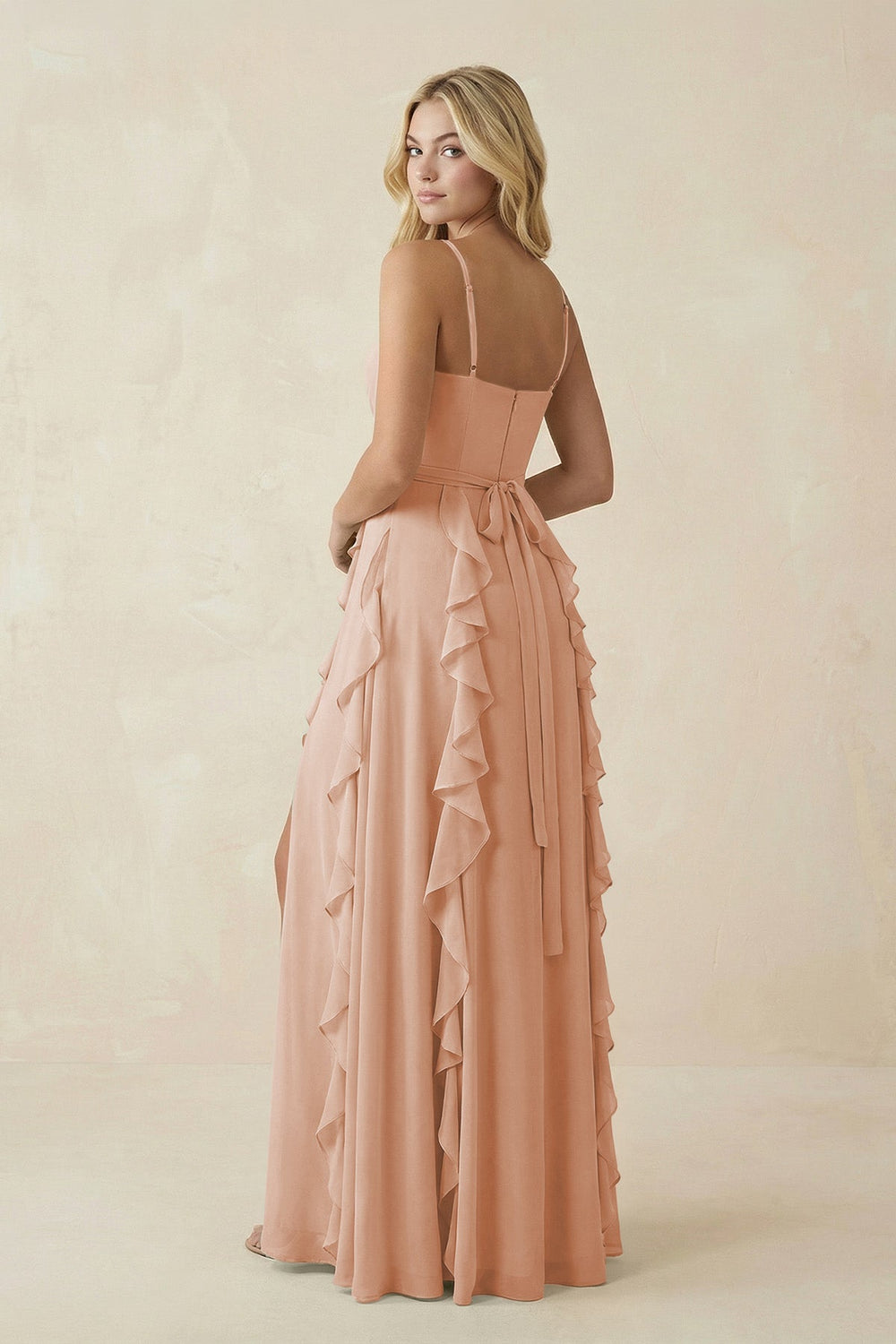 Tiered Ruffle A - Line Chiffon Bridesmaid Dress in Champagne Rose - KISS BRIDAL Bridesmaid Dresses