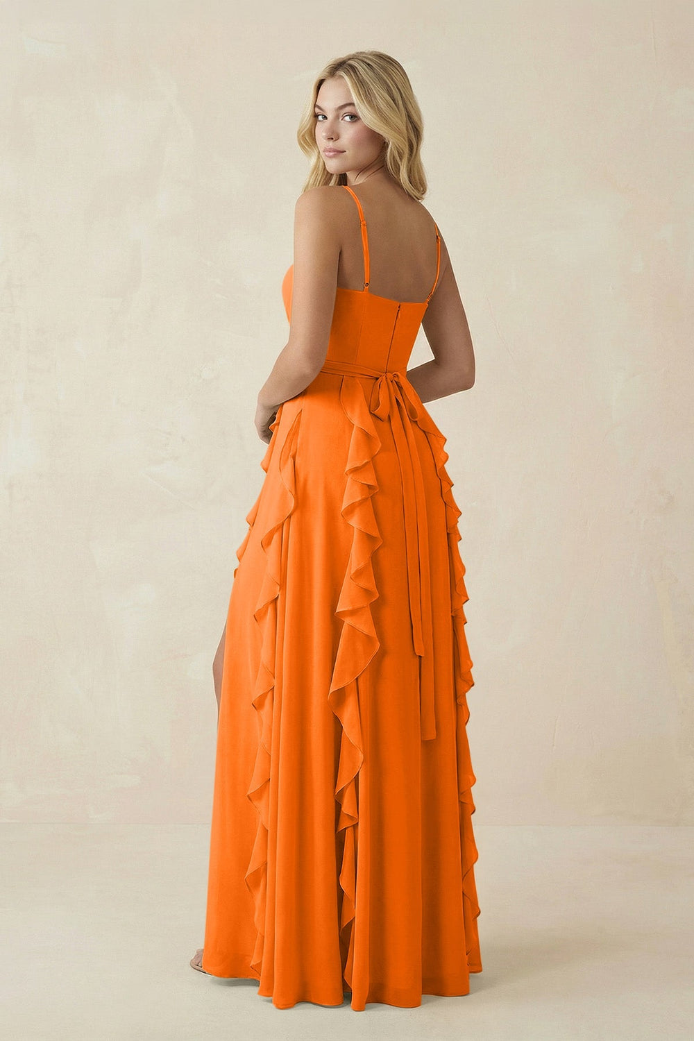 Tiered Ruffle A - Line Chiffon Bridesmaid Dress in Cinnamon - KISS BRIDAL Bridesmaid Dresses