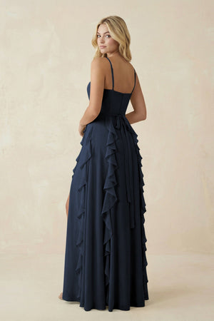 Tiered Ruffle A - Line Chiffon Bridesmaid Dress in Dark Navy - KISS BRIDAL Bridesmaid Dresses