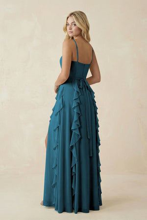 Tiered Ruffle A - Line Chiffon Bridesmaid Dress in Dark Teal - KISS BRIDAL Bridesmaid Dresses