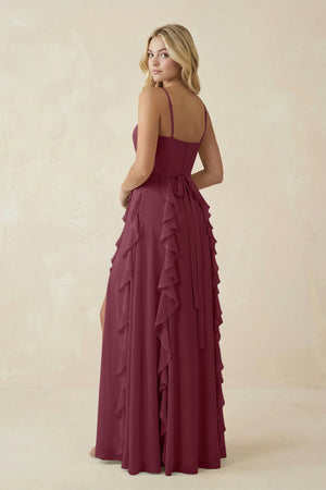 Tiered Ruffle A-Line Chiffon Bridesmaid Dress in Desert Rose (2) | KISSBRIDAL