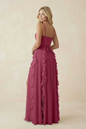 Tiered Ruffle A - Line Chiffon Bridesmaid Dress in Desert Rose - KISS BRIDAL Bridesmaid Dresses