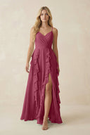 Tiered Ruffle A - Line Chiffon Bridesmaid Dress in Desert Rose - KISS BRIDAL Bridesmaid Dresses