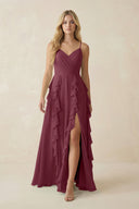 Tiered Ruffle A-Line Chiffon Bridesmaid Dress in Desert Rose | KISSBRIDAL