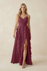 Tiered Ruffle A-Line Chiffon Bridesmaid Dress in Desert Rose | KISSBRIDAL