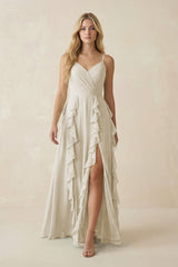 Tiered Ruffle A - Line Chiffon Bridesmaid Dress in Dove Gray - KISS BRIDAL Bridesmaid Dresses
