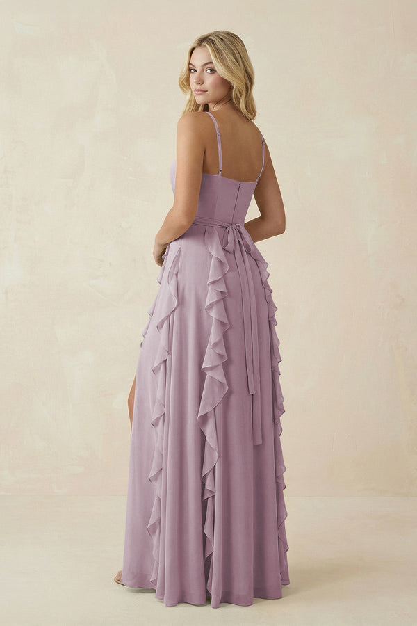 Tiered Ruffle A - Line Chiffon Bridesmaid Dress in Dusk - KISS BRIDAL Bridesmaid Dresses