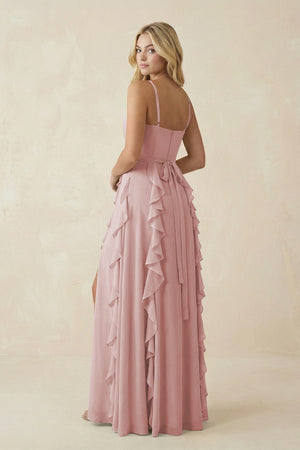 Tiered Ruffle A - Line Chiffon Bridesmaid Dress in Dusty Rose - KISS BRIDAL Bridesmaid Dresses