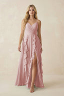 Tiered Ruffle A - Line Chiffon Bridesmaid Dress in Dusty Rose - KISS BRIDAL Bridesmaid Dresses