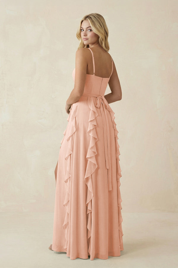 Tiered Ruffle A - Line Chiffon Bridesmaid Dress in English Rose - KISS BRIDAL Bridesmaid Dresses