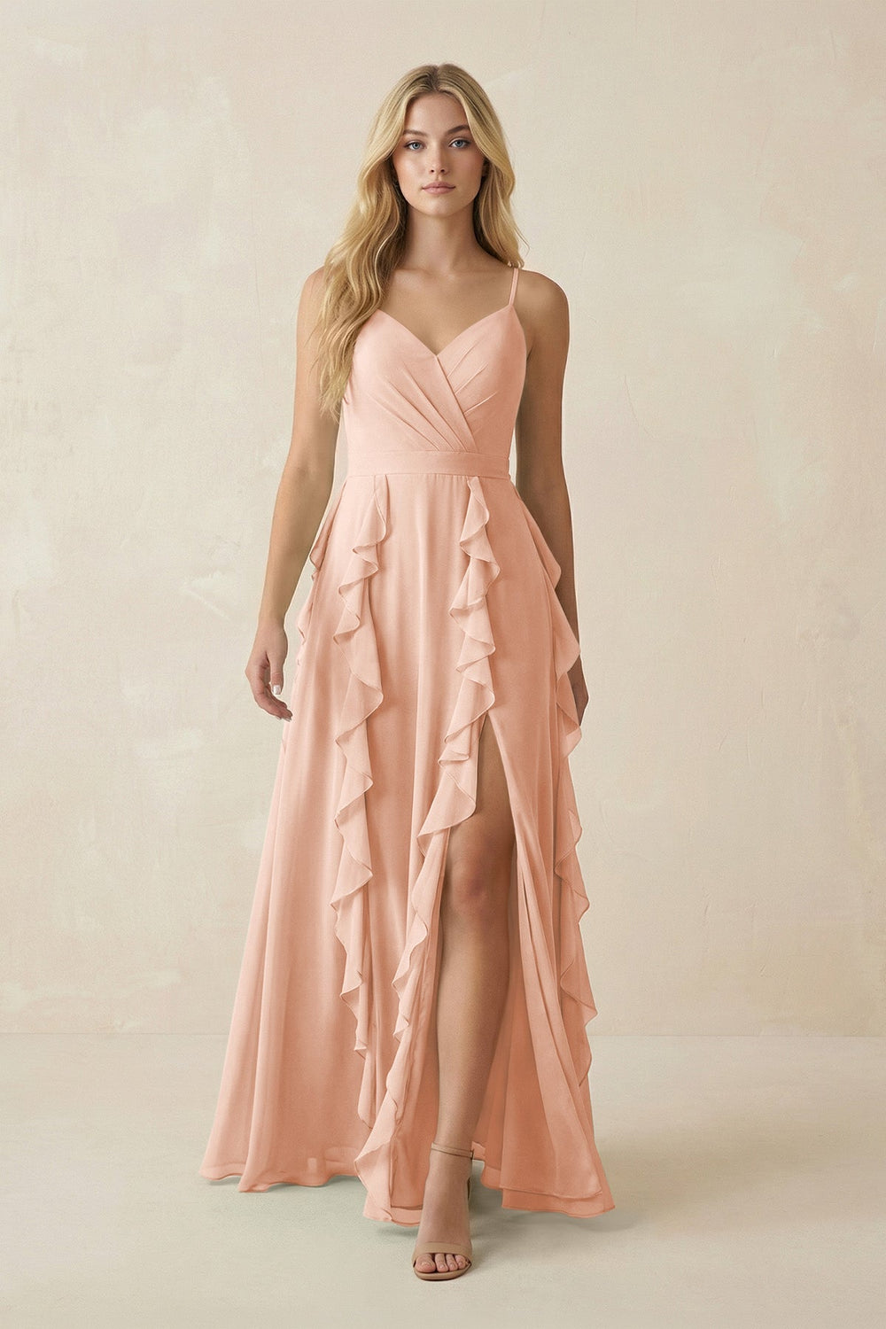 Tiered Ruffle A - Line Chiffon Bridesmaid Dress in English Rose - KISS BRIDAL Bridesmaid Dresses