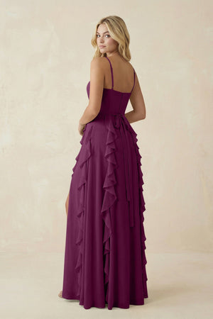 Tiered Ruffle A - Line Chiffon Bridesmaid Dress in Fig - KISS BRIDAL Bridesmaid Dresses