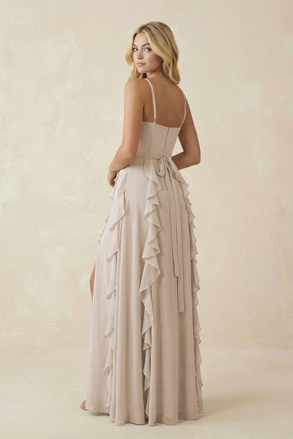Tiered Ruffle A - Line Chiffon Bridesmaid Dress in Frost - KISS BRIDAL Bridesmaid Dresses