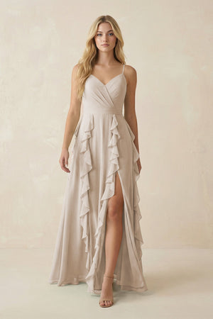 Tiered Ruffle A - Line Chiffon Bridesmaid Dress in Frost - KISS BRIDAL Bridesmaid Dresses