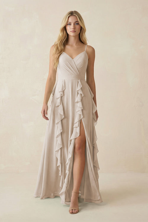 Tiered Ruffle A - Line Chiffon Bridesmaid Dress in Frost - KISS BRIDAL Bridesmaid Dresses