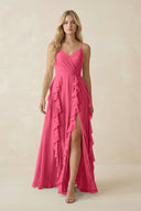 Tiered Ruffle A - Line Chiffon Bridesmaid Dress in Fuchsia - KISS BRIDAL Bridesmaid Dresses