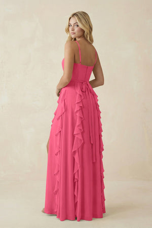 Tiered Ruffle A - Line Chiffon Bridesmaid Dress in Fuchsia - KISS BRIDAL Bridesmaid Dresses