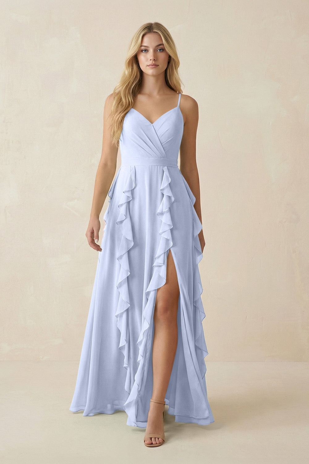 Tiered Ruffle A - Line Chiffon Bridesmaid Dress in Ice - KISS BRIDAL Bridesmaid Dresses