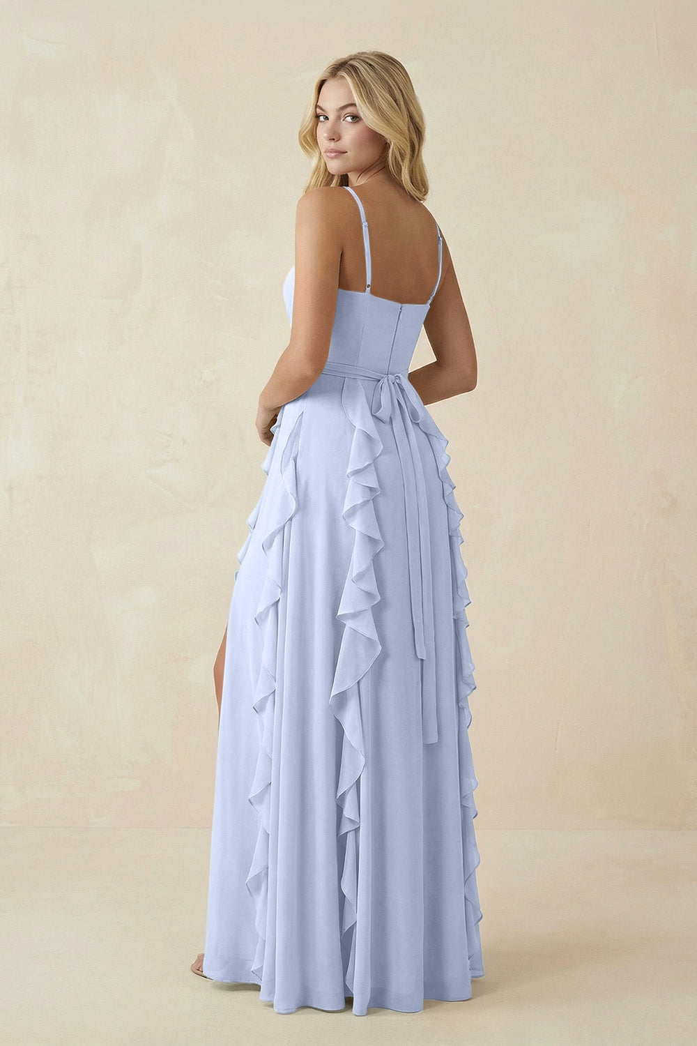 Tiered Ruffle A - Line Chiffon Bridesmaid Dress in Ice - KISS BRIDAL Bridesmaid Dresses