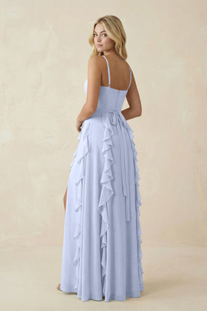 Tiered Ruffle A - Line Chiffon Bridesmaid Dress in Ice - KISS BRIDAL Bridesmaid Dresses